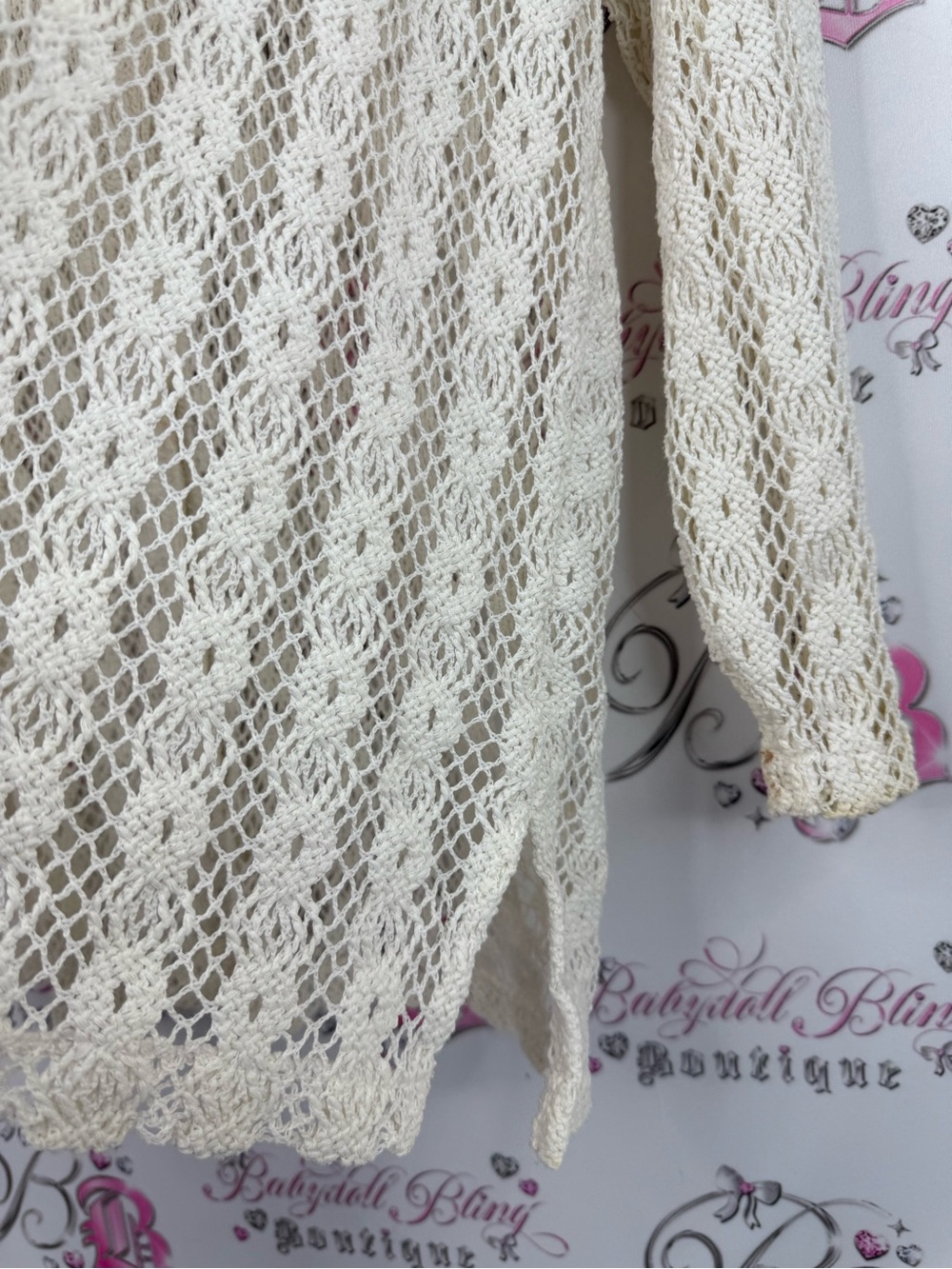 Attitude cardigan vintage white Cream Crochet Button-Front Cardigan knit - Picture 8 of 13